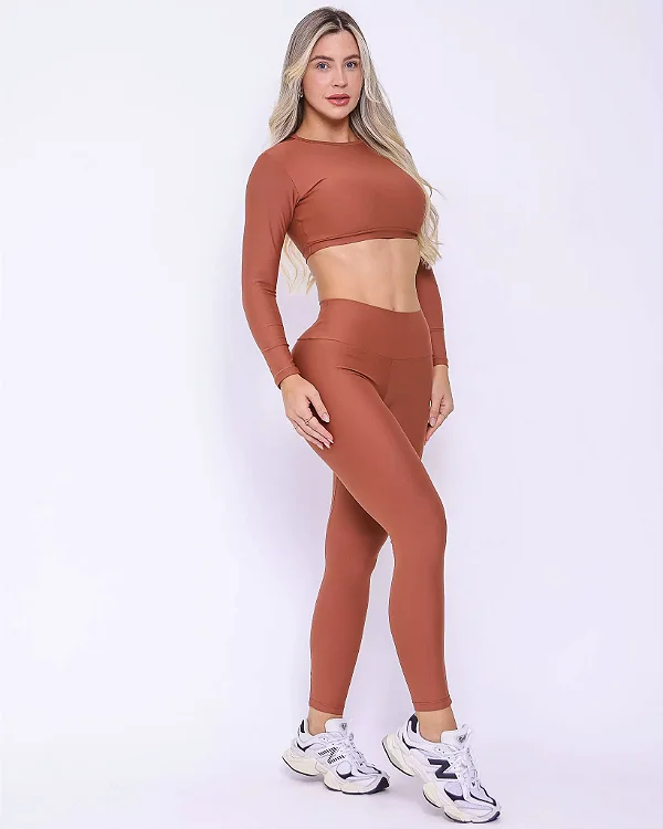 Conjunto Calça Legging Básica Light Caramelo + Top Maria