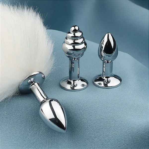 Kit Plug Anal de Rabo 3 Peças Branco | MLPA1092