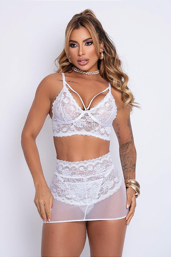 Conjunto em Renda c/ Sainha Trançada | Branco