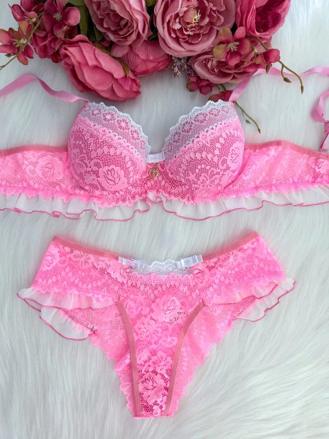 Conjunto Babadinho | Rosa com Branco