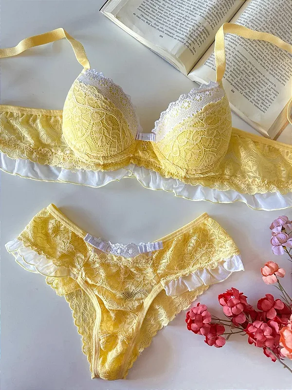 Conjunto Babadinho | Amarelo com Branco