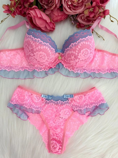 Conjunto Babadinho | Rosa com Azul