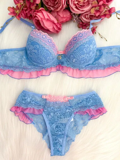 Conjunto Babadinho | Azul com Rosa