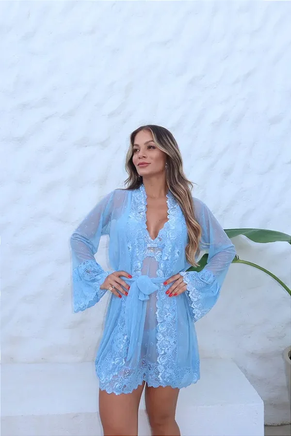 Robe com Camisola sem Bojo Passion Brilho | Azul Místico