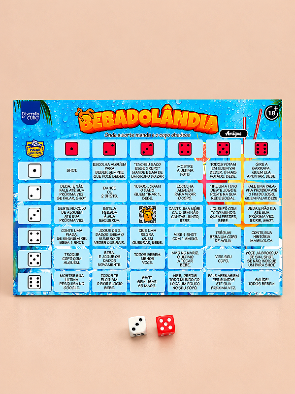 Bebadolândia Amigos Jogo de Tabuleiro c/ Desafios Diversão ao Cubo