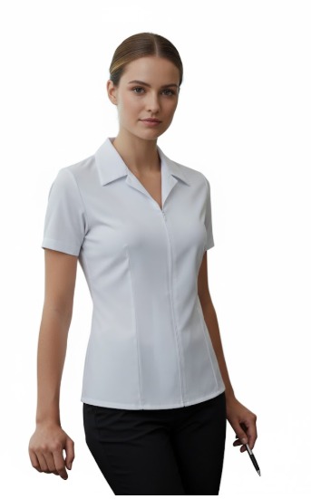 Camisa Social Ziper Branca Manga Curta