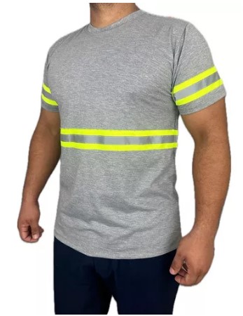 Camiseta com Faixa Refletiva Cinza Manga Curta