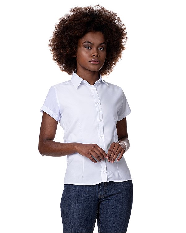 Camisa Social Feminina Branca Manga Curta
