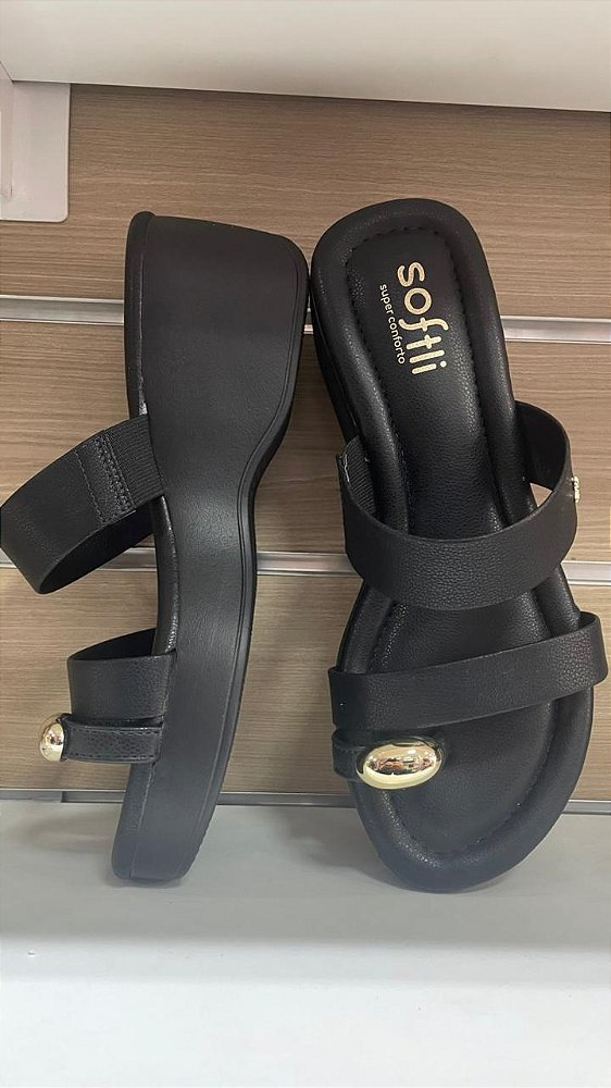 Sandalia Softli Preta 10264