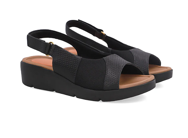 Sandália em Couro Preto AL43019001 Usaflex