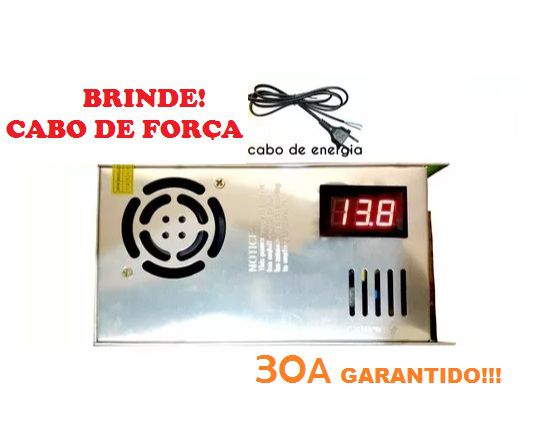 Fonte 13,8v 30a para Barra de Leds, Radio Px, Som Automotivo Com Voltímetro