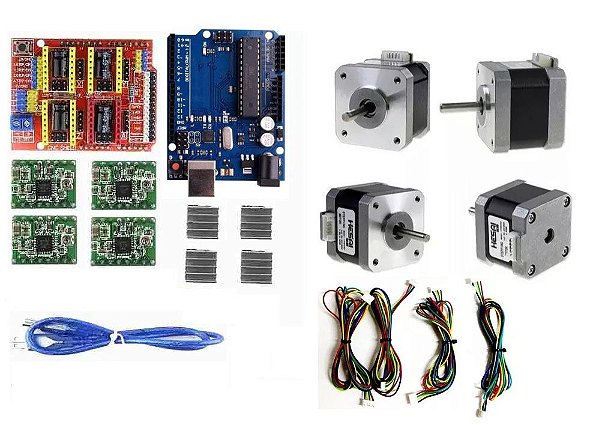 Kit Cnc Shield + Uno 328 +4 Driver A4988 + 4 Motor Nema17