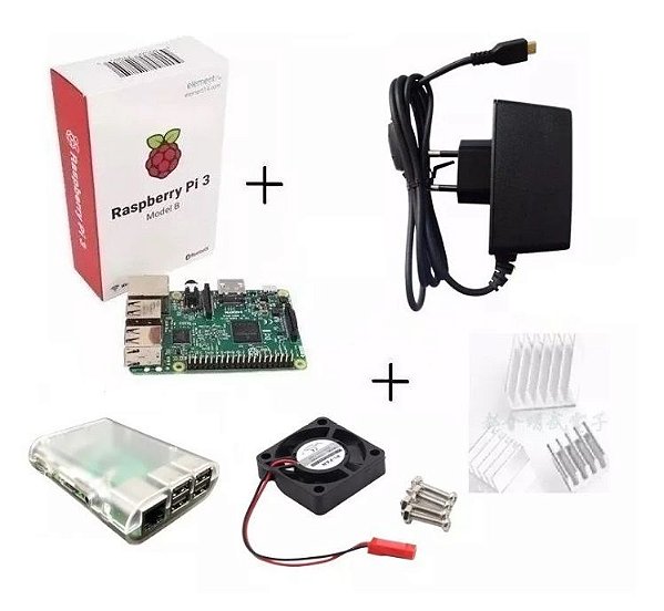 Kit Para Raspberry Pi3 B + Fonte + Case+ Dissipador + Cooler