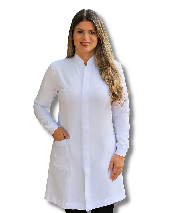 Jaleco Feminino Gola Padre Com Botões Embutidos