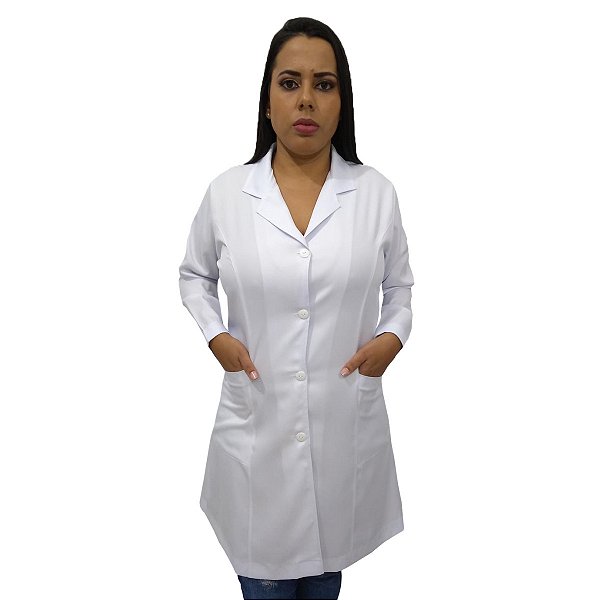 Jaleco Feminino Tradicional Manga Longa Em Tecido Gabardine