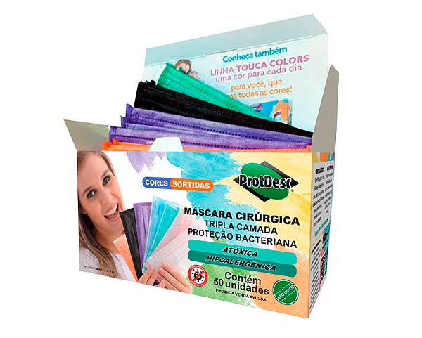 Máscara Colors Tripla Camada C/ Elástico ProtDesc 50un.