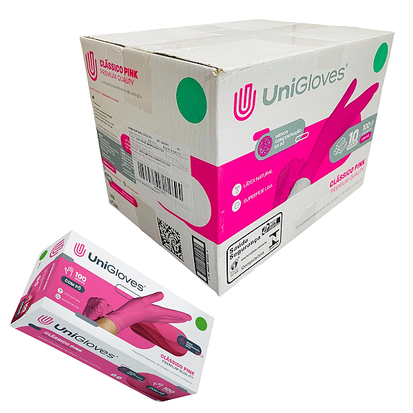 Luva Latex Pink Unigloves Com Pó Atacado 1.000 Unidades