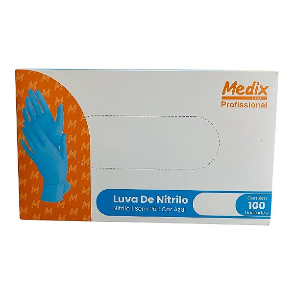Luva Nitrilo Azul s/ Pó Medix Profissional 100 uni