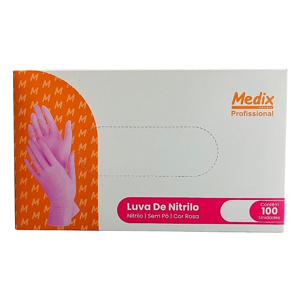Luva Nitrilica Rosa s/ Pó Medix Profissional 100 uni
