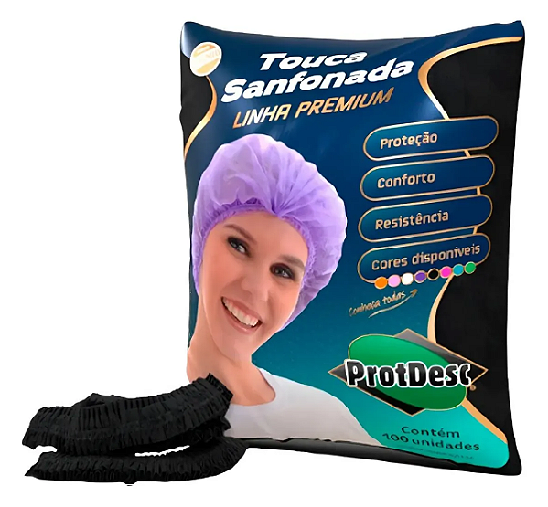 Touca Preta Protdesc Sanfonada C/ Elástico 100un