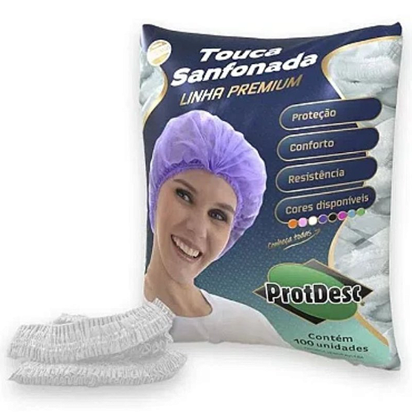 Touca Branca Protdesc Sanfonada Descartável C/ Elástico 100un.