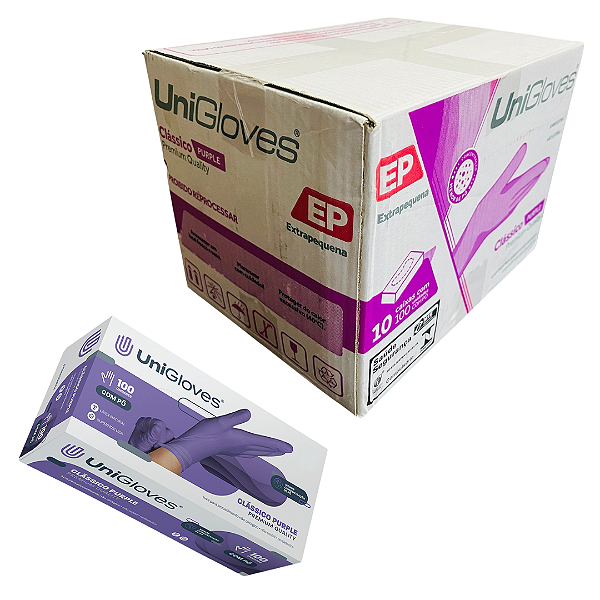 Luva Latex Roxa Purple Unigloves Com Pó Atacado 1.000 Unidades