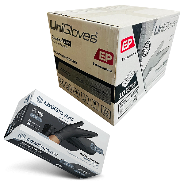 Luva Latex Preta Unigloves Com Pó Atacado 1.000 Unidades