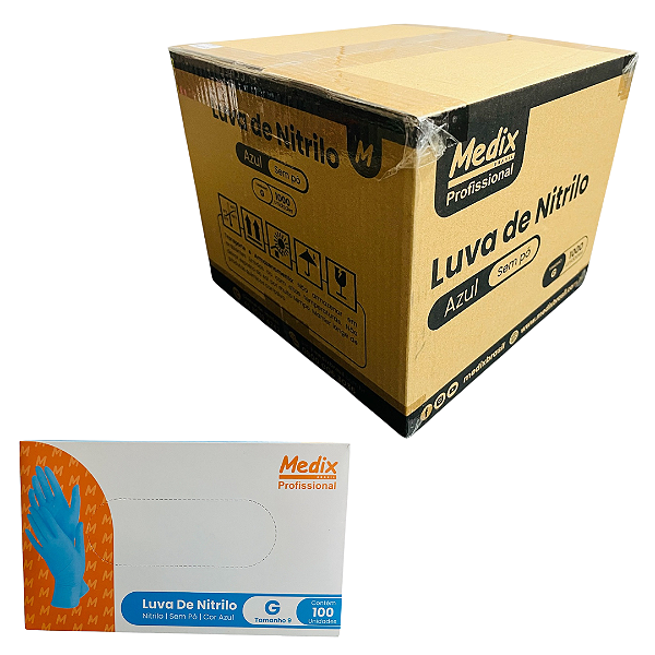 Luva Nitrilo Azul s/ Pó Medix Profissional Atacado 1000 Unidades