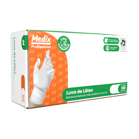 Luva Látex Branca c/ Pó Medix Profissional Caixinha Amassada
