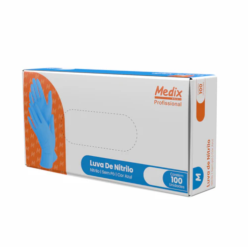 Luva Nitrilo Azul s/ Pó Medix Profissional Caixinha Amassada