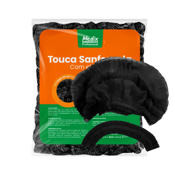 Touca Preta Medix Sanfonada Descartável C/ Elástico 100un