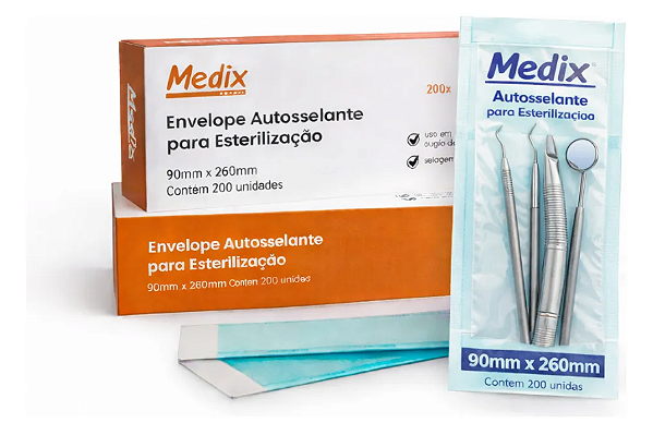 Envelope Esterilização Autosselante 90x260mm - Medix 200uni