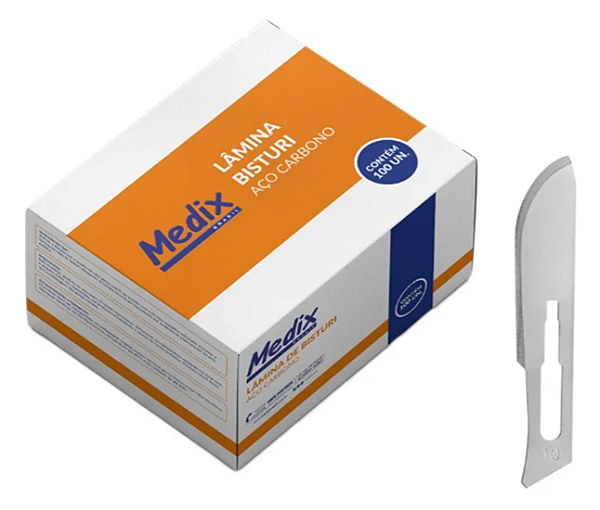 Lâmina de Bisturi N10 Aço Carbono Descartável - Medix 100uni