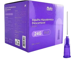 Agulha Hipodermica 24G 20x0,55mm Roxa Medix 100 uni