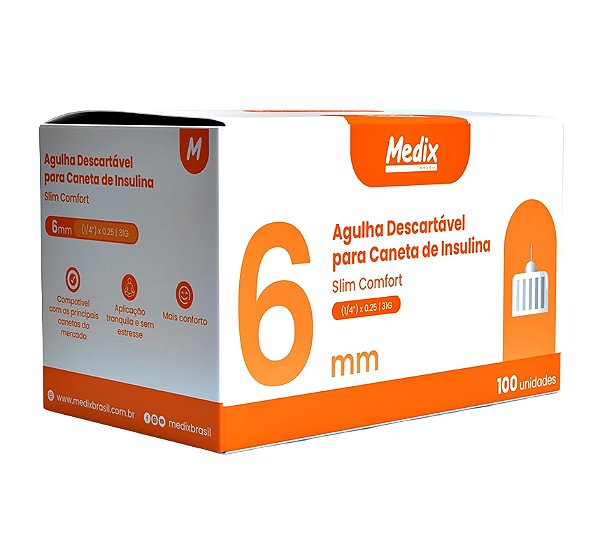 Agulha para Caneta de Insulina 6mm 31G Medix 100 uni
