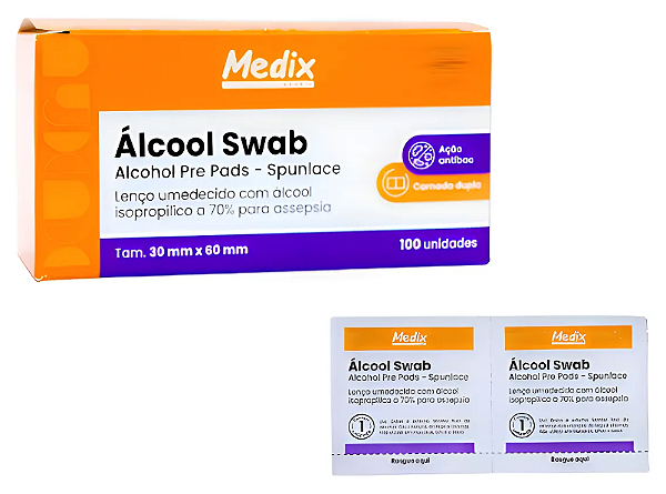 Alcool Swab 70% Sache Lenço Umidecido Medix 100 uni