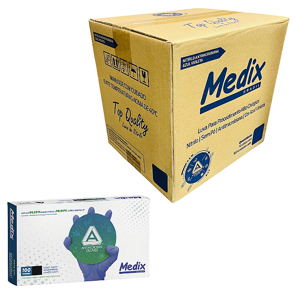 Luva Antimicrobiana AMG Nitrilo Azul Violeta s/ Pó Medix Atacado 1000 Unid