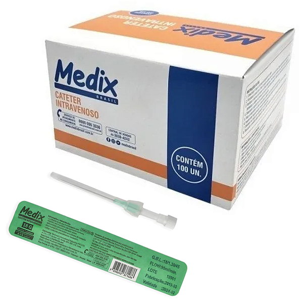 Cateter 18G Verde Teflon Medix 100 uni