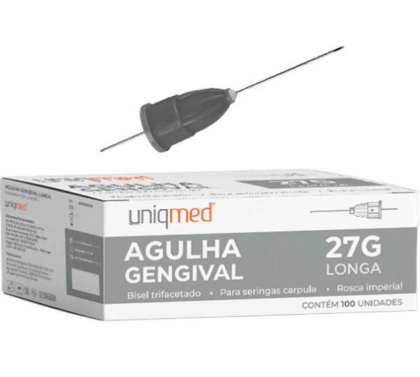 Agulha Gengival Longa 27G Uniqmed 100 uni