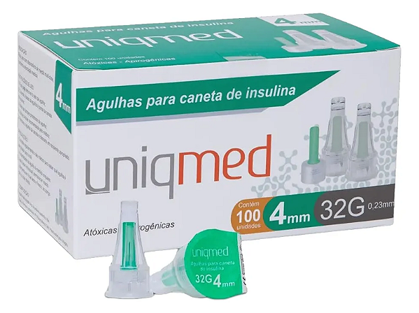 Agulha para Caneta de Insulina 4mm 32G Uniqmed 100 uni