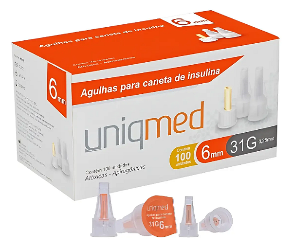Agulha para Caneta de Insulina 6mm 31G Uniqmed 100 uni
