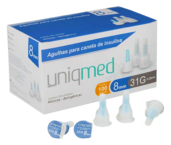 Agulha para Caneta de Insulina 8mm 31G Uniqmed 100 uni