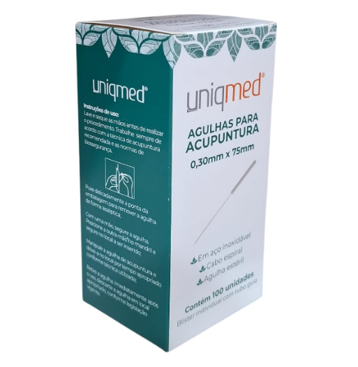 Agulha Acupuntura 0,30x75mm Uniqmed 100 uni