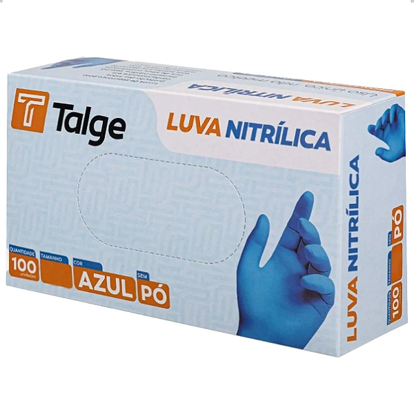 Luva Nitrilo Azul s/ Pó Talge 100 unidades
