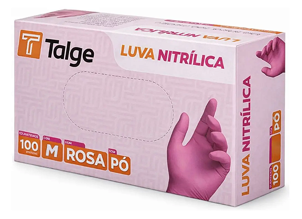 Luva Nitrilica Rosa s/ Pó Talge 100 unidades