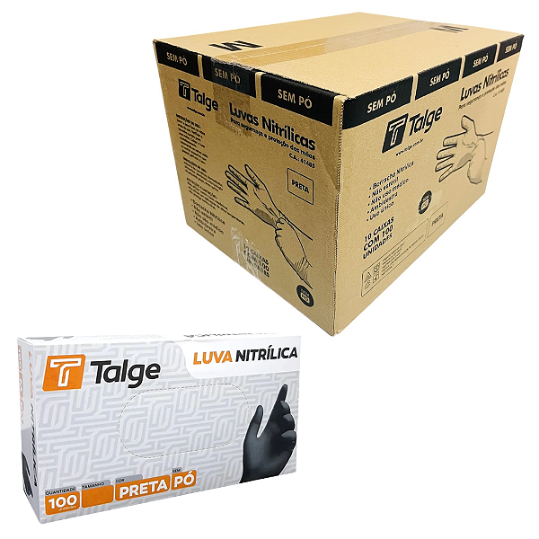Luva Nitrilo Preta s/ Pó Talge Black Atacado 1000 Unidades