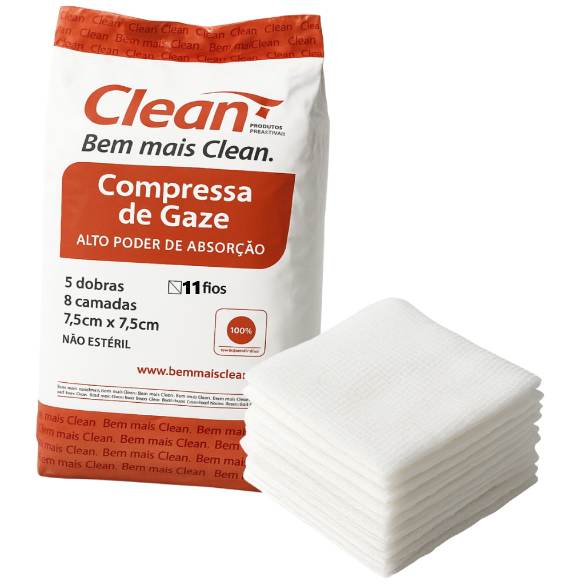 Gaze 11 Fios Clean 160Gr Compressa 8 Camadas 5 Dobras