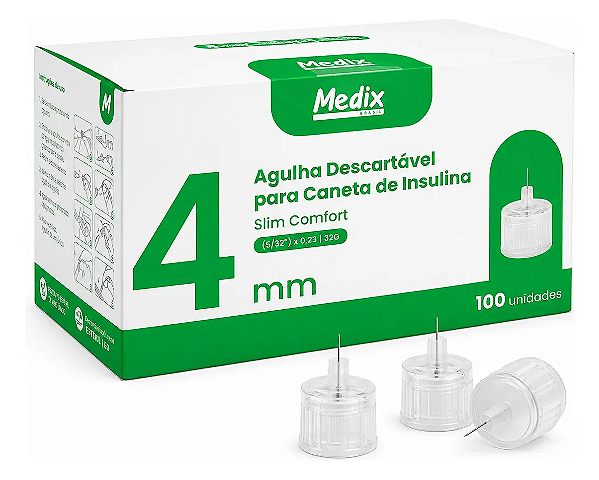 Agulha para Caneta de Insulina 4mm 32G Medix 100 uni