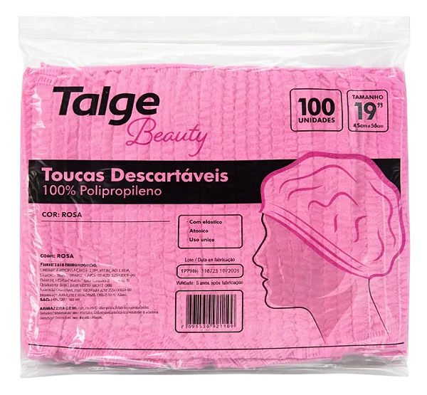 Touca Rosa Talge Sanfonada Descartável C/ Elástico 100un