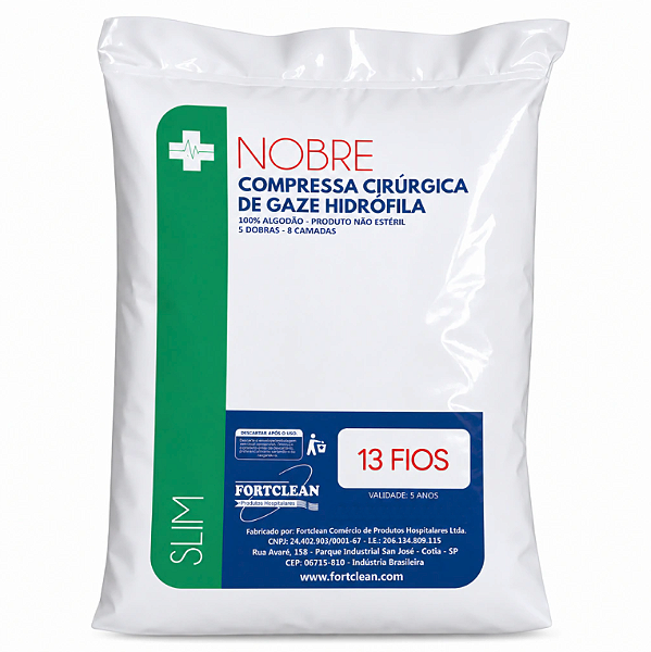 Gaze 13 Fios Nobre Fortclean 240Gr Compressa 8 Camadas 5 Dobras